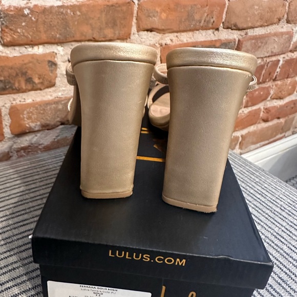 Lulu’s Ferrara Gold High Heel Sandals sz 7-1/2 - Picture 7 of 10